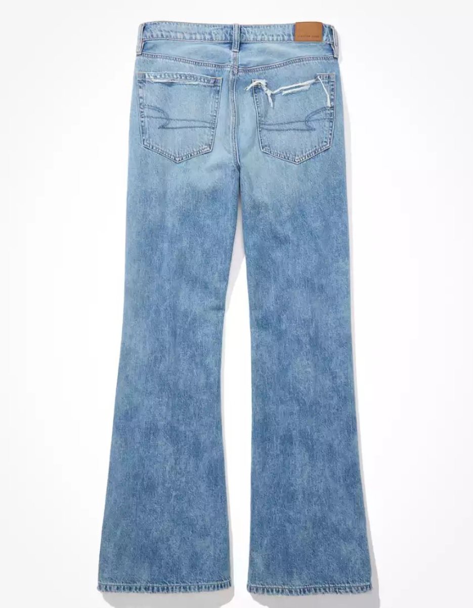 Jean American Eagle AE Dreamy Drape Ripped Low-Rise Baggy Flare Indigo Femme | WGP-62830484